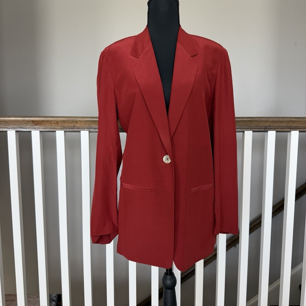 Vtg Liz Claiborne Blazer Size 4 Red 100% Silk 80s 90s Old‎ Money Luxury Academia
